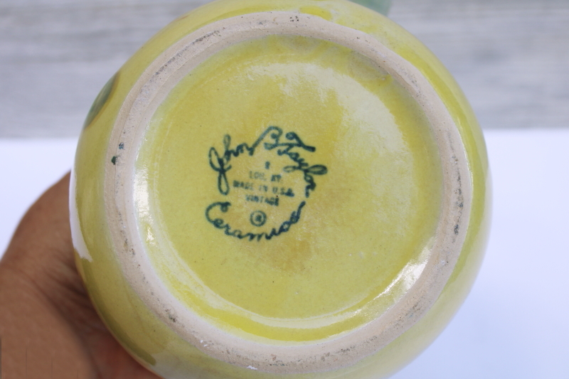 photo of John B Taylor Ceramics vintage grapes hand painted pottery jug, MCM Louisville stoneware #4