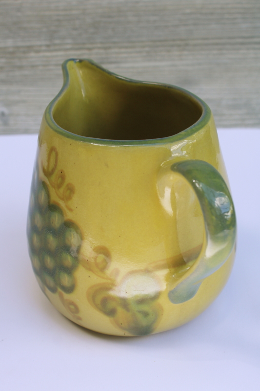 photo of John B Taylor Ceramics vintage grapes hand painted pottery jug, MCM Louisville stoneware #5