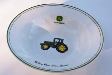 catalog photo of John Deere ceramic dinnerware large round vegetable bowl, vintage Gibson china