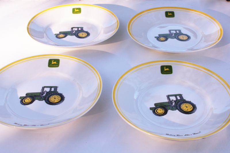 photo of John Deere ceramic dinnerware set of four unused salad plates, vintage Gibson china #1