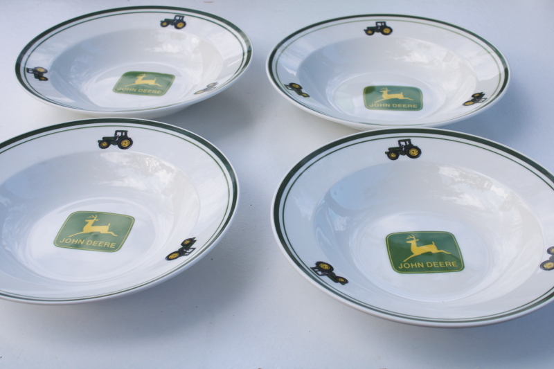 photo of John Deere ceramic dinnerware set of four unused soup bowls, vintage Gibson china #1