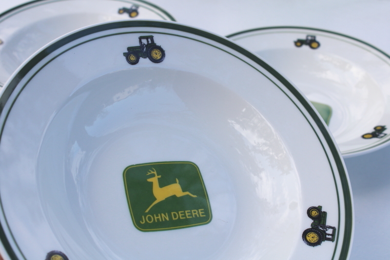 photo of John Deere ceramic dinnerware set of four unused soup bowls, vintage Gibson china #2