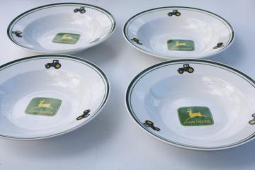 catalog photo of John Deere ceramic dinnerware set of four unused soup bowls, vintage Gibson china