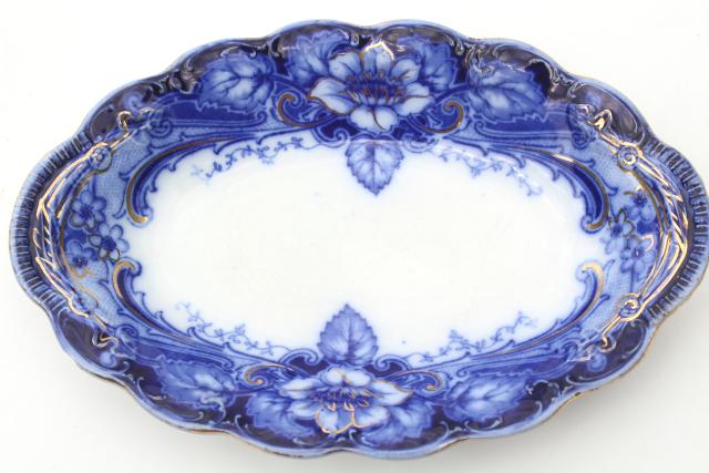 photo of Johnson Bros Argyle flow blue, antique blue & white china platter or mini tray #1