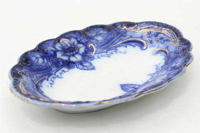 photo of Johnson Bros Argyle flow blue, antique blue & white china platter or mini tray #2