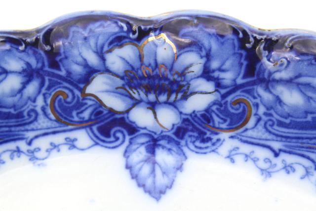 photo of Johnson Bros Argyle flow blue, antique blue & white china platter or mini tray #3