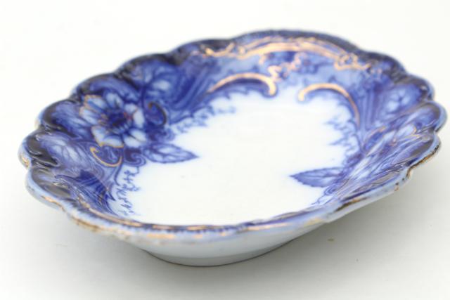 photo of Johnson Bros Argyle flow blue, antique blue & white china platter or mini tray #5