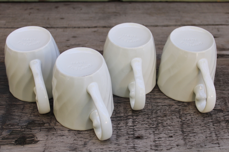 photo of Johnson Bros Regency white ironstone china swirl pattern coffee or tea mugs made in England #3