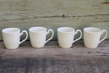 catalog photo of Johnson Bros Regency white ironstone china swirl pattern coffee or tea mugs made in England 