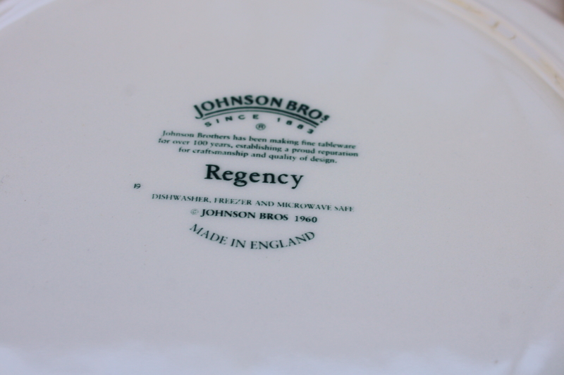 photo of Johnson Bros Regency white ironstone dinner plate 10 1/2 diameter green backstamp 1883 made in England #2