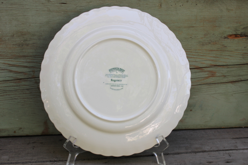 photo of Johnson Bros Regency white ironstone dinner plate 10 1/2 diameter green backstamp 1883 made in England #3