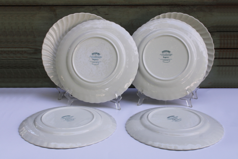 photo of Johnson Bros Regency white ironstone dinner plates set of 6 green backstamp 1883 made in England  #5