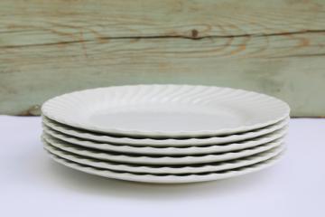 catalog photo of Johnson Bros Regency white ironstone dinner plates set of 6 green backstamp 1883 made in England 