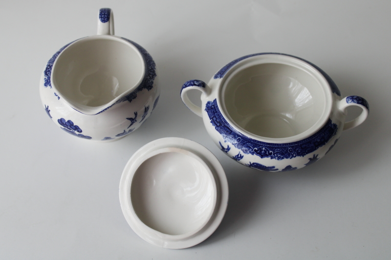 photo of Johnson Bros blue willow pattern china creamer and sugar bowl set, made in England  #2