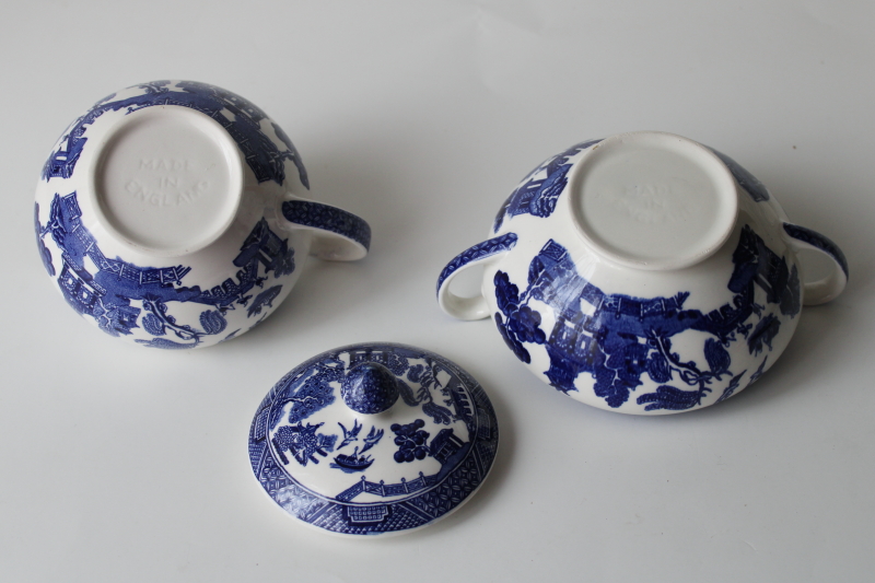 photo of Johnson Bros blue willow pattern china creamer and sugar bowl set, made in England  #3