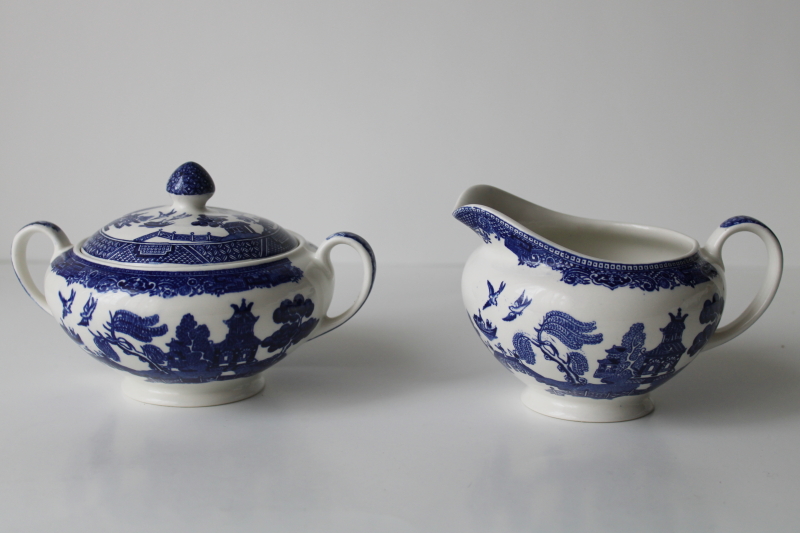 photo of Johnson Bros blue willow pattern china creamer and sugar bowl set, made in England  #4