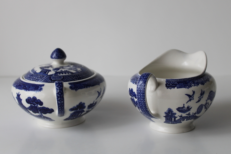 photo of Johnson Bros blue willow pattern china creamer and sugar bowl set, made in England  #5