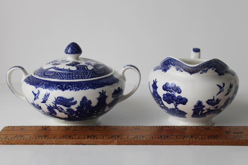 photo of Johnson Bros blue willow pattern china creamer and sugar bowl set, made in England  #6