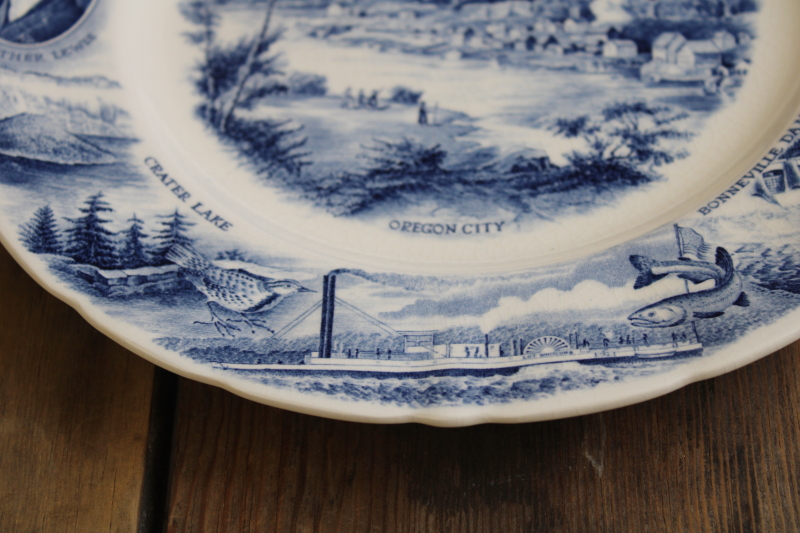 photo of Johnson Bros vintage blue white Meier Frank plate Oregon history, Lewis Clark #5