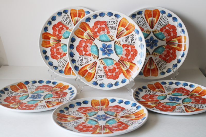 photo of Juliska Oceanica pattern melamine salad plates set of 6, coastal seashells print dinnerware  #1