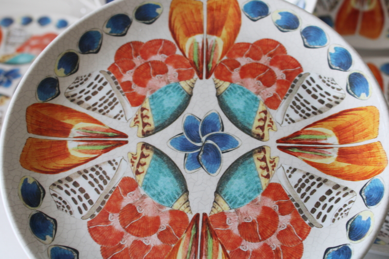 photo of Juliska Oceanica pattern melamine salad plates set of 6, coastal seashells print dinnerware  #2