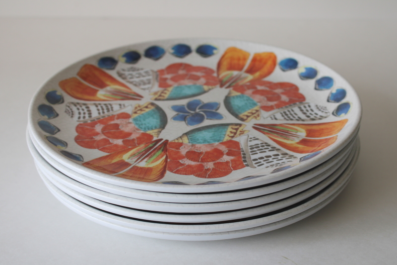 photo of Juliska Oceanica pattern melamine salad plates set of 6, coastal seashells print dinnerware  #4