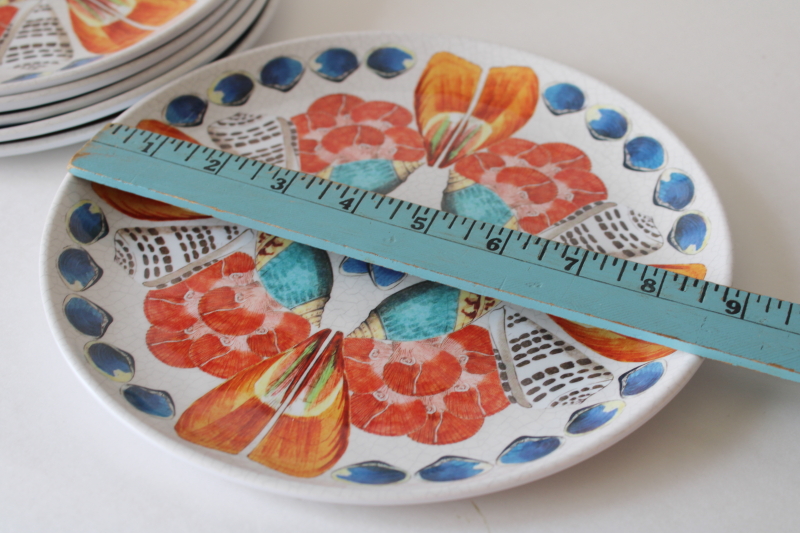 photo of Juliska Oceanica pattern melamine salad plates set of 6, coastal seashells print dinnerware  #5