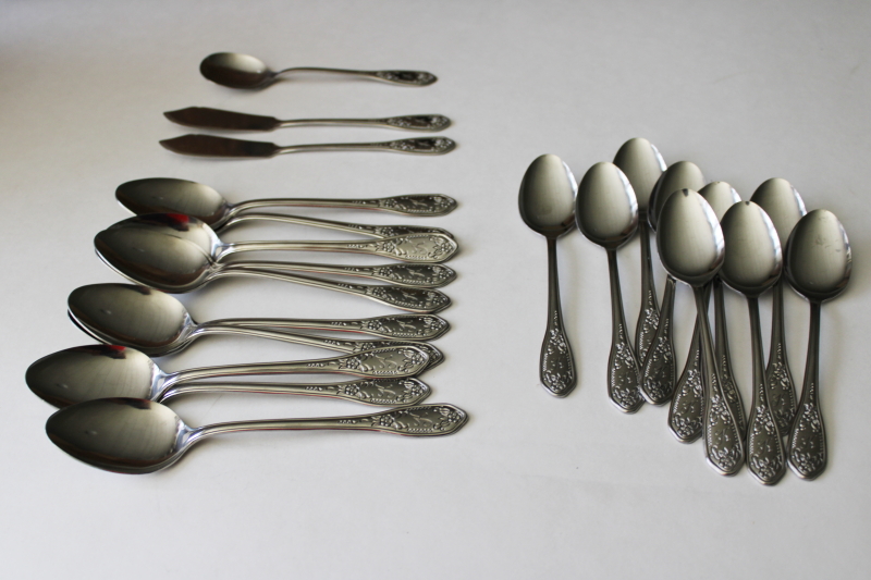 photo of K monogram vintage flatware, ornate handle tea spoons Customcraft stainless Japan #1