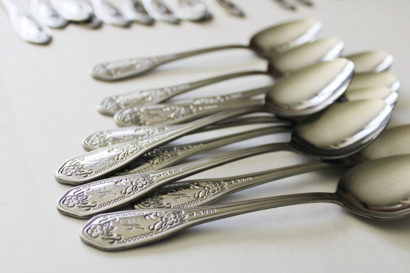 photo of K monogram vintage flatware, ornate handle tea spoons Customcraft stainless Japan #2