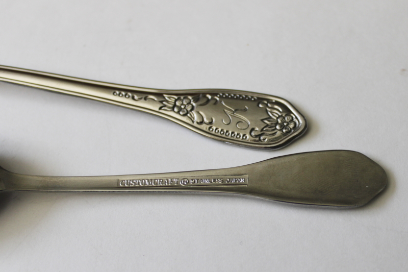 photo of K monogram vintage flatware, ornate handle tea spoons Customcraft stainless Japan #5