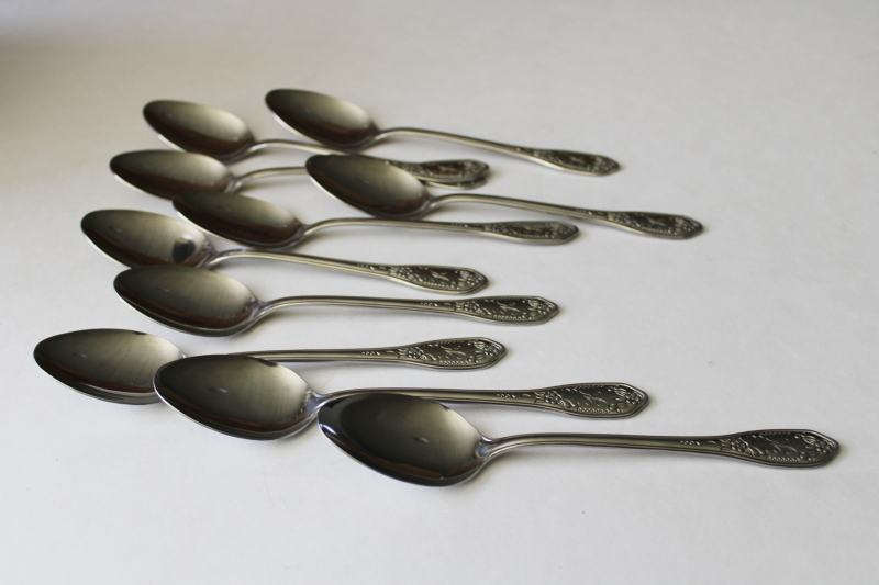 photo of K monogram vintage flatware, ornate handle tea spoons Customcraft stainless Japan #6