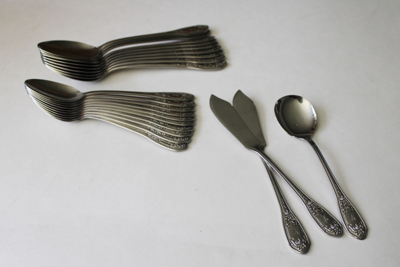 photo of K monogram vintage flatware, ornate handle tea spoons Customcraft stainless Japan #7