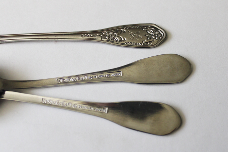 photo of K monogram vintage flatware, ornate handle tea spoons Customcraft stainless Japan #8