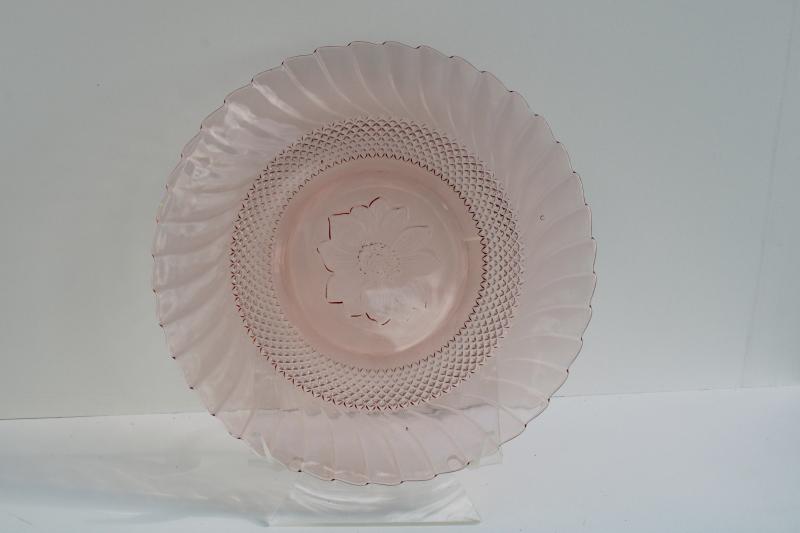 photo of KIG Indonesia depression pink colored glass dinner plate, 80s 90s vintage #1