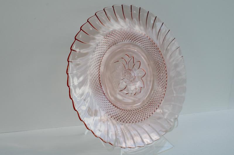 photo of KIG Indonesia depression pink colored glass dinner plate, 80s 90s vintage #2