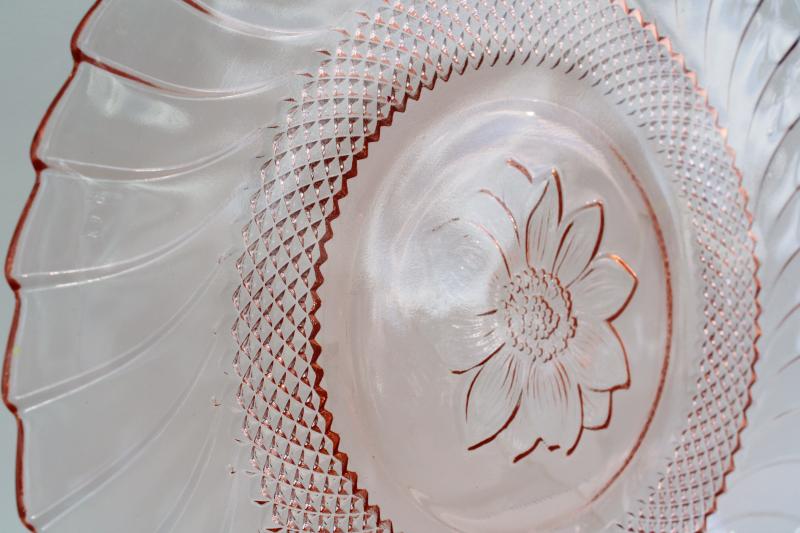 photo of KIG Indonesia depression pink colored glass dinner plate, 80s 90s vintage #3