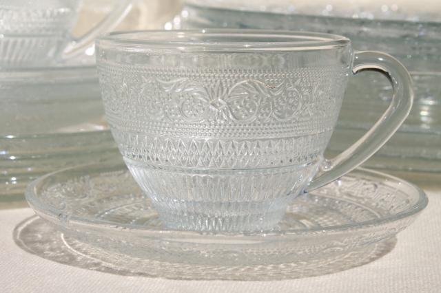 photo of KIG Malaysia sandwich pattern pressed glass dishes, crystal clear dinnerware set for 4 #4