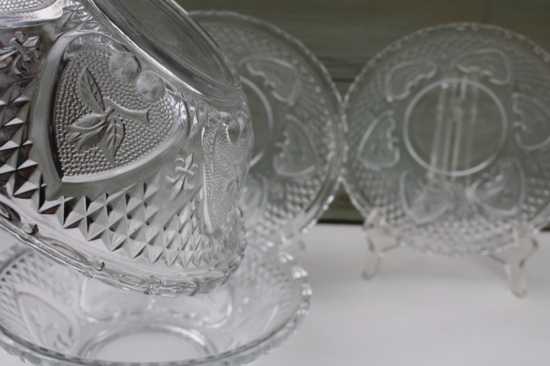 photo of KIG crystal clear glass bowls set of 6, hearts roses vintage style pressed glass #3