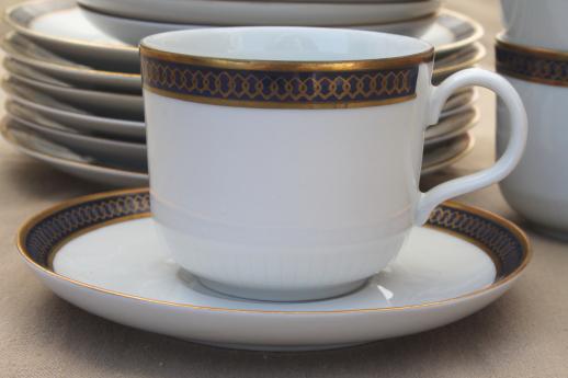 photo of Kahla GDR Germany porcelain demitasse coffee cups & dessert plates set, cobalt blue & gold #3