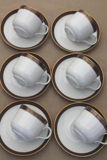 photo of Kahla GDR Germany porcelain demitasse coffee cups & dessert plates set, cobalt blue & gold #4