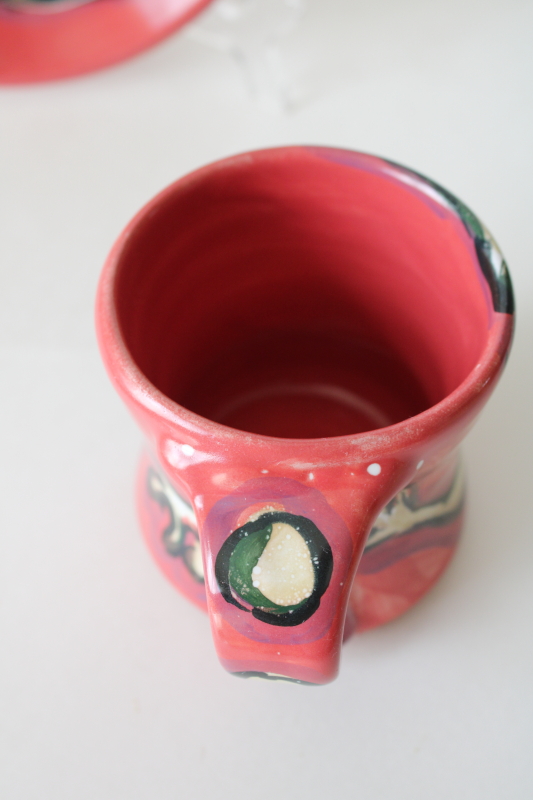 photo of Karin Kraemer signed art pottery hand painted frog mug w/ saucer plate #2