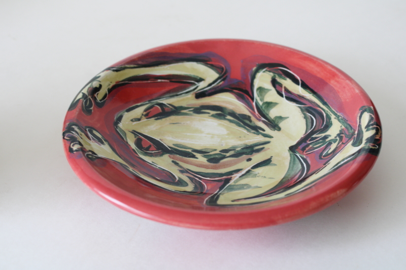 photo of Karin Kraemer signed art pottery hand painted frog mug w/ saucer plate #5