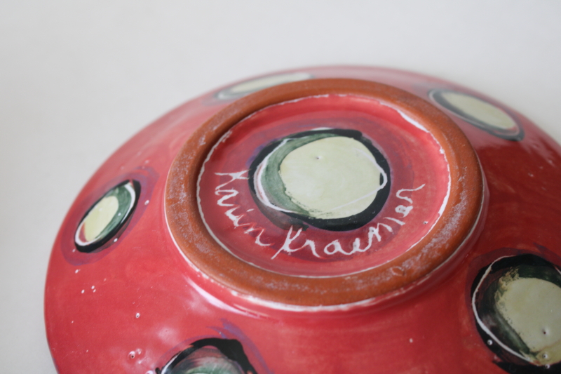 photo of Karin Kraemer signed art pottery hand painted frog mug w/ saucer plate #8
