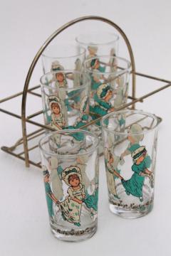 catalog photo of Kate Greenaway print drinking glasses, vintage tumblers w/ old-fashioned girls