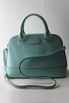 catalog photo of Kate Spade robins egg tiffany blue leather Wellesley Rachelle satchel, crossbody bag purse