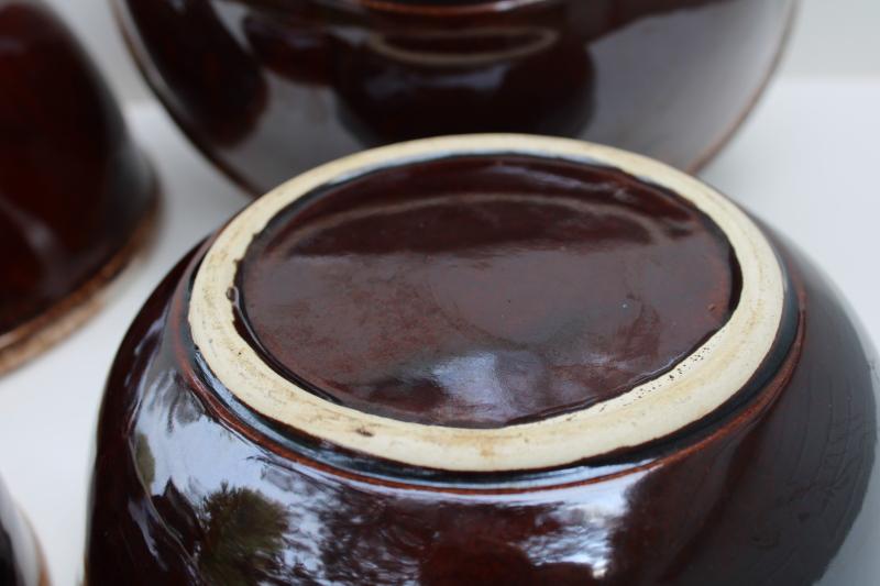 photo of Kathy Kale brown drip glaze McCoy pottery stack of nesting mixing / serving bowls #2