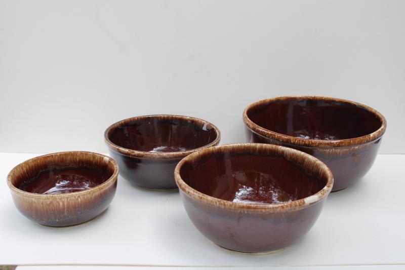 photo of Kathy Kale brown drip glaze McCoy pottery stack of nesting mixing / serving bowls #5