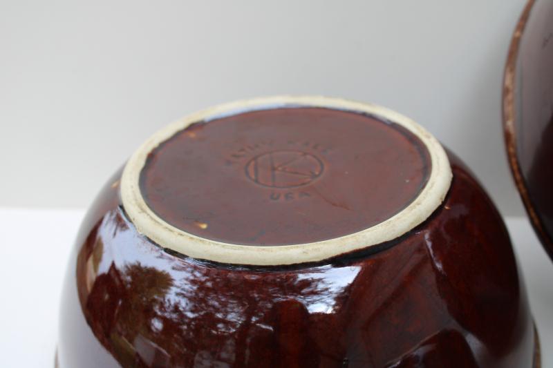 photo of Kathy Kale brown drip glaze McCoy pottery stack of nesting mixing / serving bowls #12
