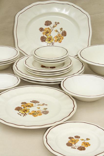 photo of Kensington Staffordshire ironstone dinnerware, Sommerset w/ yellow pansies vintage china set #1