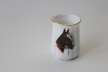 catalog photo of Kentucky Derby day souvenir, vintage china toothpick holder or mini vase w/ horse